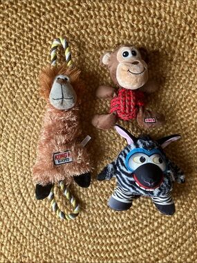 Set of 3 plush dog toys: Kong & Happy Tails. Gently used.